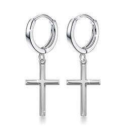 GDDX Damen Herren Sterling Silber Kreuz hoop Drop Dangle Ohrringe Huggie Creolen Ohrringe für Frauen Herren (Weiß) von GDDX