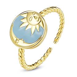 GDDX Daumen Blau Sternenhimmel von Van Gogh Verstellbarer Ring Sterling Silber Offene Finger Ringe für Frauen (Sonne Mond Ring) von GDDX