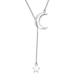 GDDX Halskette Damen 925 Sterling Silber Stern und Mond Anhänger Halskette Kette Geschenke für Frauen und Mädchen(Stern-Mond-Halskette) von GDDX
