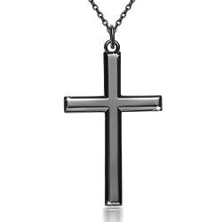 GDDX Sterling Silber Herren Ketten Kreuz Anhänger Halskette Kreuz Halskette Religiöse Kette für Männer 24 Zoll (schwarz) von GDDX