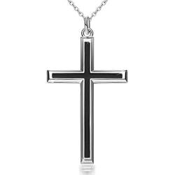 GDDX Sterling Silber Herren ketten Kreuz Anhänger Halskette Kreuz Halskette Religiöse Kette für Männer 24 Zoll (klassisches schwarz) von GDDX