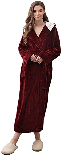 GDYJP Ankleidenkleid Herren Flauschige super weiche Kapuzen-Bademantel for Frauen Plüsch Fleece Perfect Lounewear Lange Robe Unisex Damen (Color : Wine Red-Women, Size : 3XL) von GDYJP