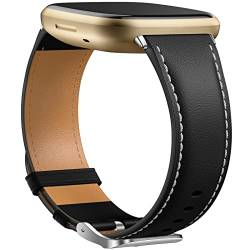 GEAK Kompatibel mit Fitbit Sense Band & Fitbit Versa 3 Armbänder für Damen Herren, Flexibles wasserdichtes Armband Echtleder Ersatzarmband für Versa 4 / Versa 3 / Sense / Sense 2 Smartwatch, Schwarz von GEAK