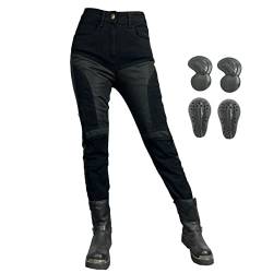GEBIN Damen Motorradhose Jeans Atmungsaktiv Motorrad Hose Motorradrüstung Schutzauskleidung Motorcycle Biker Pants 4 x Schutz Ausrüstung (Schwarz,S=W31.5''(80cm)) von GEBIN
