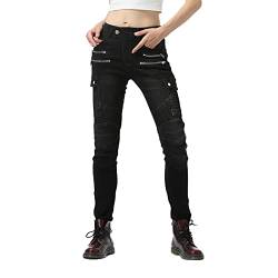 GEBIN Damen Motorradhose Motorrad Jeans Biker Trousers Motorrad Hose Fahrrad Riding Schutzhose, 4 x Schutz Ausrüstung (Black,S=W29.9''(76cm)) von GEBIN