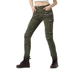 GEBIN Damen Motorradhose Motorrad Jeans Biker Trousers Motorrad Hose Fahrrad Riding Schutzhose, 4 x Schutz Ausrüstung (Green,L=W33.1''(84cm)) von GEBIN