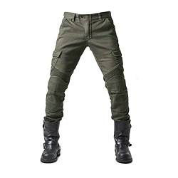 GEBIN Herren Motorradhose, Motorrad Jeans Biker Trousers, Sportliche Motorrad Hose Fahrrad Riding Schutzhose, Mit Protektoren Motorradhose (Green,L) von GEBIN