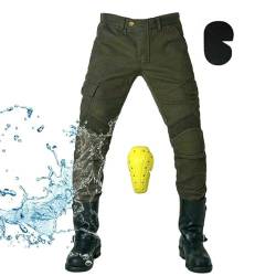 GEBIN Motorradhose Herren, Wasserdicht Motorrad Jeans Herren, Motorrad Hose Herren mit Protektoren, Jeans Herren mit Oberschenkeltaschen (Grün,2XL) von GEBIN