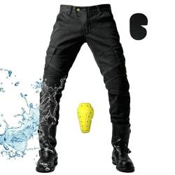 GEBIN Motorradhose Herren, Wasserdicht Motorrad Jeans Herren, Motorrad Hose Herren mit Protektoren, Jeans Herren mit Oberschenkeltaschen (Schwarz,2XL) von GEBIN