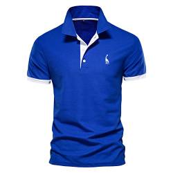 Herren Poloshirt Kurzarm Polo Kragen Einfarbig Freizeit Basic Polohemd für Männer Einfarbig Slim Fit T-Shirt Langarm Polo für Männer (Blau,L) von GEBIN