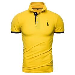 Herren Poloshirt Kurzarm Polo Kragen Einfarbig Freizeit Basic Polohemd für Männer Einfarbig Slim Fit T-Shirt Langarm Polo für Männer (Gelb,L) von GEBIN