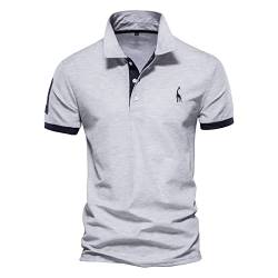 Herren Poloshirt Kurzarm Polo Kragen Einfarbig Freizeit Basic Polohemd für Männer Einfarbig Slim Fit T-Shirt Langarm Polo für Männer (Grau,M) von GEBIN