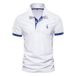 Herren Poloshirt Kurzarm Polo Kragen Einfarbig Freizeit Basic Polohemd für Männer Einfarbig Slim Fit T-Shirt Langarm Polo für Männer (Weiß,M) von GEBIN