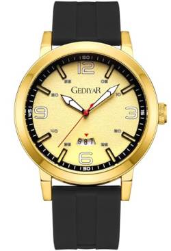 GEDIYAR Herren-Sportuhr mit Quarz-Silikonband, Datumsanzeige, wasserdicht, analoge Armbanduhr für Herren (G690 Gold), G690 Gold, GEDIYAR von GEDIYAR