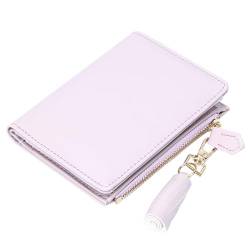 GEEADNB Klein Portemonnaie für Frauen, Mini Slim Geldbörse PU Leder Schöne Damengeldbörse Wallet mit ReißVerschlusstasche und 9 Kartenfächern für Damen und Herren(Tassel Lila) von GEEADNB