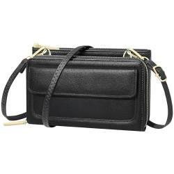 GEEADNB Kleine Crossbody-Tasche für Frauen Handy Geldbörse Geldbeutel Mini-Schultertaschen mit Kartenschlitzen (Schwarz) von GEEADNB