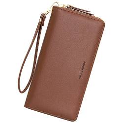 GEEADNB Langformat Geldbörse für Damen, PU Leder Portemonnaie Gross Reißverschluss Telefon Geldbörse Frauen Armband Geldbörse Lange Clutch Geldbörse (Coffee) von GEEADNB