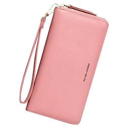 GEEADNB Langformat Geldbörse für Damen, PU Leder Portemonnaie Gross Reißverschluss Telefon Geldbörse Frauen Armband Geldbörse Lange Clutch Geldbörse (Rose) von GEEADNB