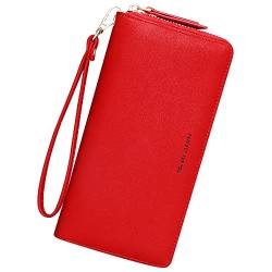 GEEADNB Langformat Geldbörse für Damen, PU Leder Portemonnaie Gross Reißverschluss Telefon Geldbörse Frauen Armband Geldbörse Lange Clutch Geldbörse (Rot) von GEEADNB