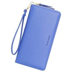 GEEADNB Langformat Geldbörse für Damen, PU Leder Portemonnaie Gross Reißverschluss Telefon Geldbörse Frauen Armband Geldbörse Lange Clutch Geldbörse (Saphirblau) von GEEADNB