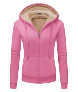 GEEK LIGHTING Damen Kapuzenpullover Teddyfell Fleecejacke Frauen Warm Sweatjacke mit Kapuze Einfarbig Sweatshirt Damen Gefüttert Warm Hoodie Oberteil 2XL pink von GEEK LIGHTING