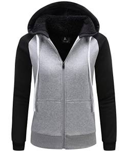 GEEK LIGHTING Damen Kapuzenpullover mit Reißverschluss Gefüttert Kapuzensweatshirt Gefüttert Winter Sweatjacke mit Kapuze Herbst Basic Kapuzenjacke Fleecefutter L Schwarz Grau von GEEK LIGHTING