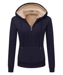 GEEK LIGHTING Damen Kapuzensweatshirt Dicker Sweatshirtjacke Frauen Casual Sweatjacke Kapuzenpullover mit Fleecefutter Plüschjacke Baumwolle Warm Hoodie Oberteil M Navy blau von GEEK LIGHTING