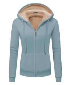 GEEK LIGHTING Fleecejacke Damen Warm mit Kapuze Casual Fleecefutter Sweatjacke Einfarbig Pullover Damen Kapuzenpullover Hoodie Reißverschluss XL Grau Grün von GEEK LIGHTING