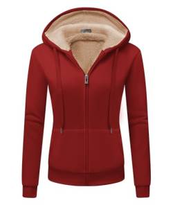 GEEK LIGHTING Fleecejacke Damen Winter mit Kapuze Sweatshirt Jacke Damen Casual Fleecefutter Sweatjacke Einfarbig Pullover Damen Kapuzenpullover Hoodie Reißverschluss XL Rot von GEEK LIGHTING