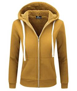 GEEK LIGHTING Hoodie Damen Warm mit Fleecefutter Sweatjacke Zipper Kapuzenpullover Casaul Sweatshirtjacke Baumwolle Teddyfutter Pullover Sweatshirt Sport S Gelb von GEEK LIGHTING