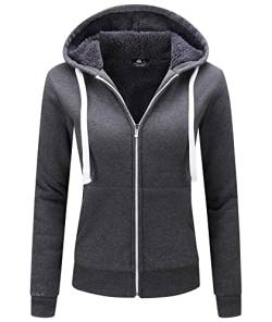 GEEK LIGHTING Kapuzenjacke Damen Dicker Gefüttert Fleecejacke Frauen Warm Sweatjacke mit Kapuze Einfarbig Sweatshirt Damen Warm Hoodie Oberteil 2XL Dunkelgrau von GEEK LIGHTING