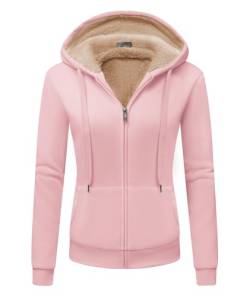 GEEK LIGHTING Kapuzenjacke Damen Dicker Gefüttert Fleecejacke Frauen Warm Sweatjacke mit Kapuze Einfarbig Sweatshirt Damen Warm Hoodie Oberteil 2XL Rosa von GEEK LIGHTING