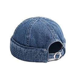 Docker Cap für Herren und Damen, Denim, ohne Krempe, Beanie-Mütze für Arbeiter, Matrose, Roll-Manschette, Retro-Mütze mit verstellbaren Gr. One size, 0088-BU von GEGEEN DOMOG