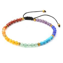 GEHECRST 7 Chakra Armband Edelstein Armbänder Damen Perlenarmabnd Lavastein Armkette Yoga Armband Healing Reiki Energietherapie Glückbringen Edelstein für Damen Herren (Gewebtes Armband（4mm）) von GEHECRST