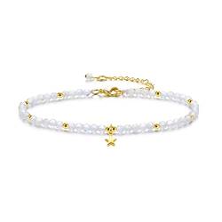 GEHECRST Damen Naturstein Armband Perlenarmband mit Kleine Stern Anhänger Edelstein Armband Glücksarmband Freundschaftsarmband Healing Reiki Energietherapie Glückbringen Geschenk Edelstein von GEHECRST