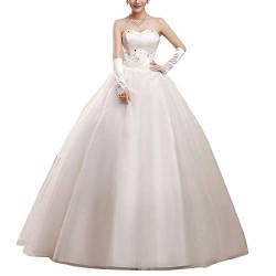 GELing Damen Bandeau Lang Abendkleid Ballkleid Abschlusskleid Prinzessin Hochzeitskleid Brautkleid Weiß XL von GELing