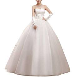 GELing Damen Bandeau Lang Abendkleid Ballkleid Abschlusskleid Prinzessin Hochzeitskleid Brautkleid Weiß XXL von GELing