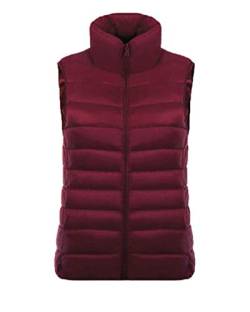 GELing Damen Daunenweste Outdoor Packbare Leichte Steppweste Ärmellose Daunenjacke Weinrot M von GELing