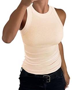 GEMBERA Ärmelloses Damen-Tanktop mit Racerback, hoher Ausschnitt, lässig, Basic-Baumwolle, gerippt, tailliertes Tanktop, nude, Groß von GEMBERA