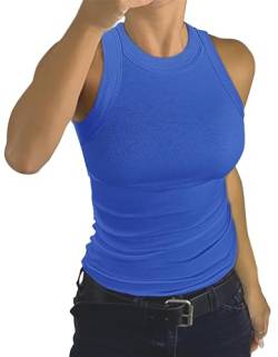 GEMBERA Ärmelloses Damen-Tanktop mit Racerback, hoher Kragen, lässig, Baumwolle, gerippt, Königsblau, Klein von GEMBERA