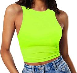 GEMBERA Damen High Neck Crop Tops Basic Racerback Cropped Tank Sleeveless Shirts, Neon Green, Medium von GEMBERA