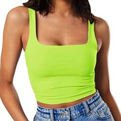 GEMBERA Damen Sexy ärmelloses Träger-Tanktop mit quadratischem Ausschnitt, enganliegend, dehnbar, bauchfrei, Neon-Grün, Klein von GEMBERA