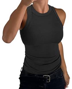 GEMBERA Damen Slim Full Length Sleeveless Racerback Casual Basic Ribbed Fitted Tank Top, Schwarz, Klein von GEMBERA