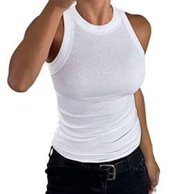 GEMBERA Damen Slim Full Length Sleeveless Racerback Casual Basic Ribbed Fitted Tank Top, Weiß, X-Groß von GEMBERA