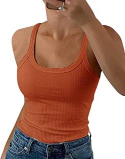 GEMBERA Damen Spaghettiträger, U-Ausschnitt, geripptes Tank-Top, schmal geschnitten, Baumwolle, Camisole Basic, ärmellos, Layering Shirts, Orange/Abendrot im Zickzackmuster (Sunset Chevron), Mittel von GEMBERA