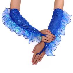 GEMILY Modische fingerlose Pailletten-Handschuhe, lange glitzernde Party-Handschuhe, Garn, Feen-Handschuhe, Rave-Cosplay-Handschuhe für Damen und Mädchen, Blau (dunkel), Einheitsgröße von GEMILY