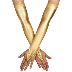 GEMILY Modische glitzernde Handschuhe, lange fingerlose Handschuhe, metallisch, elastische Handschuhe, Rave-Party-Handschuhe für Frauen und Mädchen, Gold, Einheitsgröße von GEMILY