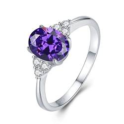 925 Sterling Silber Amethyst Ringe für Damen, Februar Geburtsstein Ringe Lila Verlobungsring Hochzeitsring für Frauen Mädchen Größe 17.25 von GEMLANTO