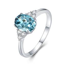 925 Sterling Silber Aquamarin Ringe für Damen, März Geburtsstein Ringe Blau Ring Verlobungsring Hochzeitsring für Frauen Mädchen Größe 17.25 von GEMLANTO