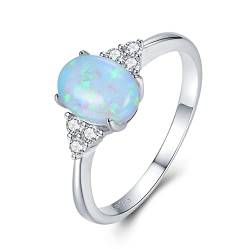 925 Sterling Silber Opal Ringe für Damen, Oktober Geburtsstein Ringe Verlobungsring Hochzeitsring für Frauen Mädchen Größe 17.25 von GEMLANTO